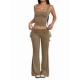 thumbnail image 2 of Conjuntos de 2 Piezas para Mujer, Conjuntos de Estar por Casa, Camisetas Sin Mangas, Pantalones Anchos y Chándales Color Café S, 2 of 7