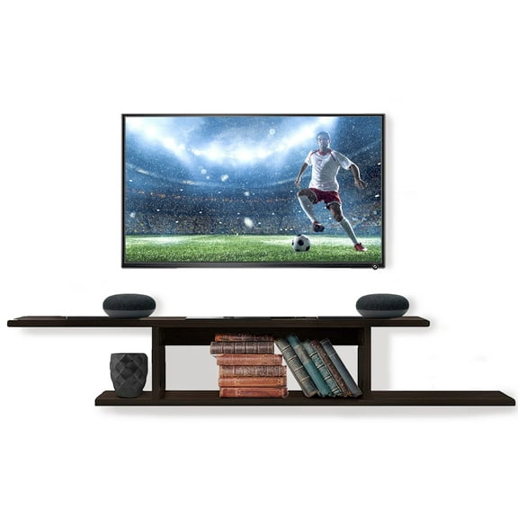 AdirHome Floating TV Stand Wall Mounted Shelf - Entertainment Center Shelves - Floating Media Console (Black)
