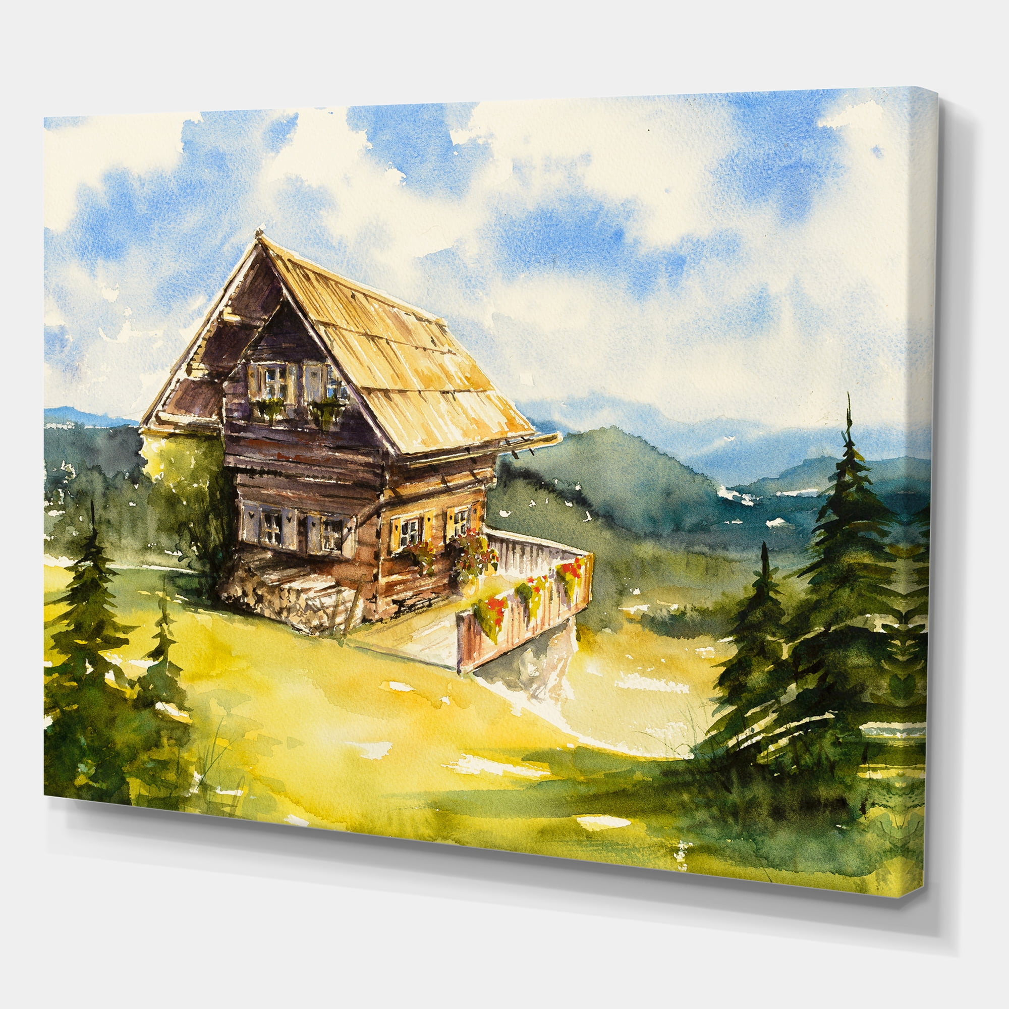 Old Cottage At Summer With Peaceful Landscape 8 in x 12 in Painting Canvas Art Print, by Designart