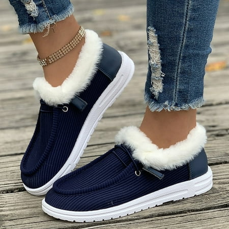 

Women s Winter Warm Wendy Shoes Comfort Cotton Lined Ankle Lightweight Non-slip Moccasins Canvas Flat Snow Boots