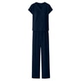 thumbnail image 5 of Womens Summer Travel Outfits Sleeveless V Tank Tops with Drawstring Wide Leg Pants Flowy Beach Vacation Wear Navy S, 5 of 6