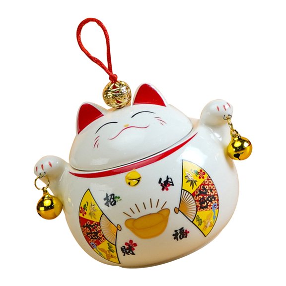 Sparsain Office Tea Room Lucky Cat Ceramic Storage Jar Portable Mini Home Scented Tea Opening Gift (White)