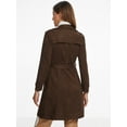 thumbnail image 3 of DARING DIVA Stylish Faux Suede Coat Belted Long Zipper Jacket XS Coffee, 3 of 6