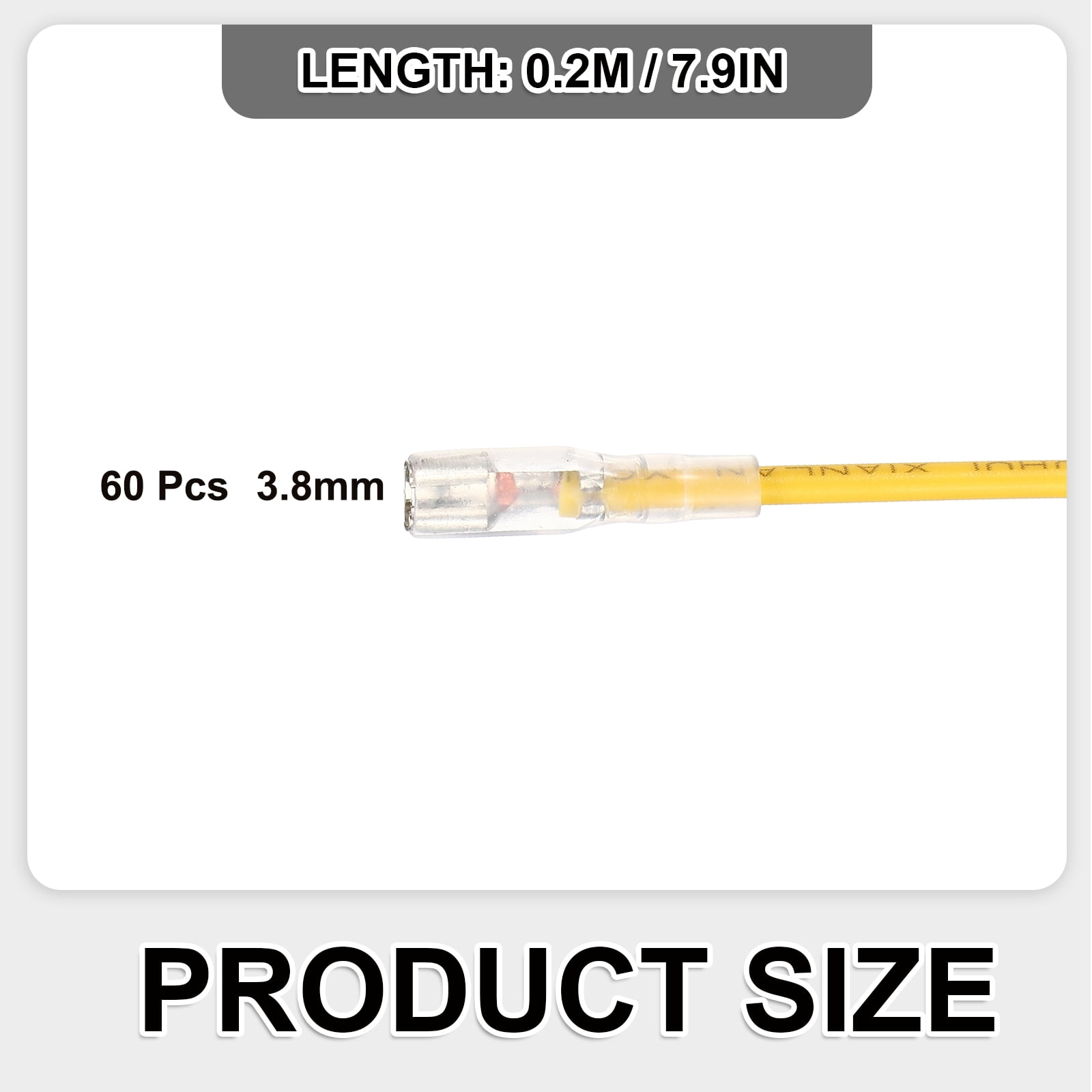 60 Pack Female Spade Crimp Terminal with Insulating Sleeve 3.8mm, Female Spade Quick Connector Assortment Kit with 20cm Wires, Flame Retardant Cover, Yellow
