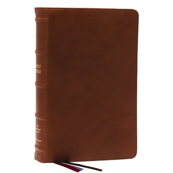 Nkjv, End-Of-Verse Reference Bible, Personal Size Large Print, Premium Goatskin Leather, Brown, Premier Collection, Red , (Hardcover)