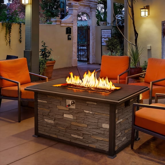 NOBLEMOOD Fire Pit Table 48 inch. Rectangular Aluminum Propane Fiber