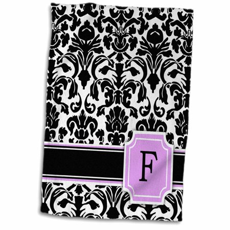 3dRose Personal initial F monogrammed pink black and white damask pattern girly stylish personalized letter - Towel  15 by 22-inch