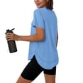 thumbnail image 7 of CQONEPT Women's Short Sleeve Top Athletic Running Blouse Tops V Neck Blouse Dressy Casual Outdoor Tunic Tops Light Blue L, 7 of 7