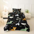 thumbnail image 2 of Castle Fairy Kawaii Animal Giraffe Monkey Zebra Twin Duvet Cover,Cute Tropical Palm Leaf Twin Bedding,Black Green,Black Reversible,2pcs,No Comforter,1 Duvet Cover and 1 Pillowcase, 2 of 6