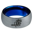 thumbnail image 2 of Tungsten Armor Shield Sword Knight Band Ring 8mm Men Women Comfort Fit Blue Dome Brushed Gray Polished, 2 of 4