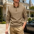 thumbnail image 2 of Betivan Men's Fleece-lined Solid Color Hoodie, Long Sleeve Half-Zip Stand Collar Pullover for Office Daily Business Casual, 2 of 9