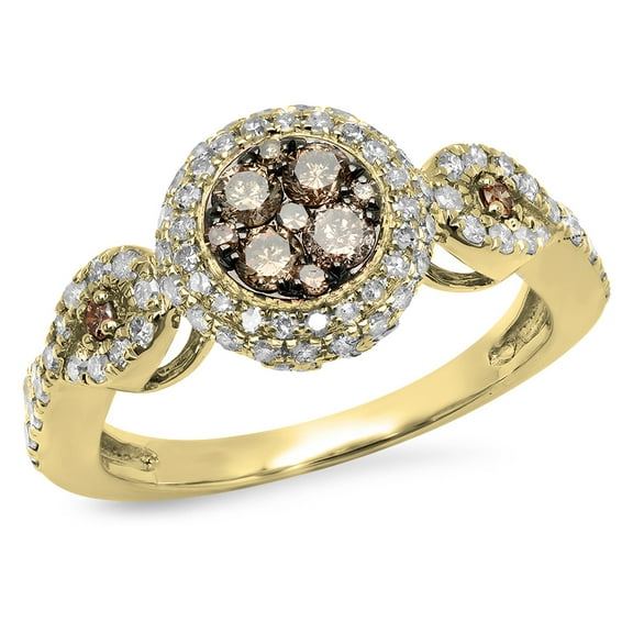 Dazzlingrock Collection 0.95 Carat (ctw) 14K Champagne & White Diamond Swirl Cluster Engagement Ring 1 CT, Yellow Gold, Size 9