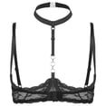 thumbnail image 3 of Womens 1/4 Cups Underwire Bra Halter Neck O Ring Sheer Lace Push Up Brassiere Lingerie Breast Open Bras Underwear, 3 of 4