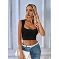 thumbnail image 5 of Women'S Sleeveless Crop Top Square Neck Tank Top Workout Fitness Summer Basic Tops 2025 Trendy Black M, 5 of 9