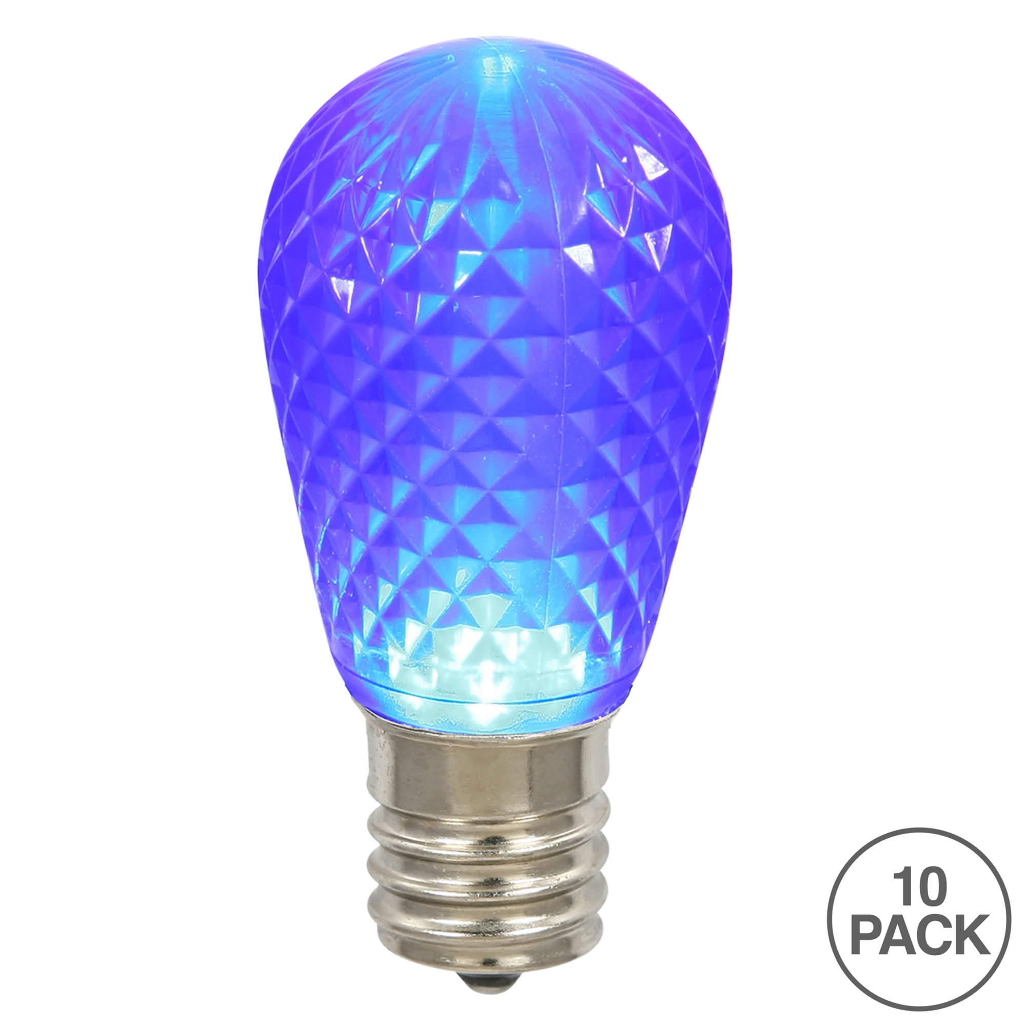 Vickerman S14 LED Blue Faceted Replacement Bulb E26 Nickel Base, 10 Bulbs per Pack.