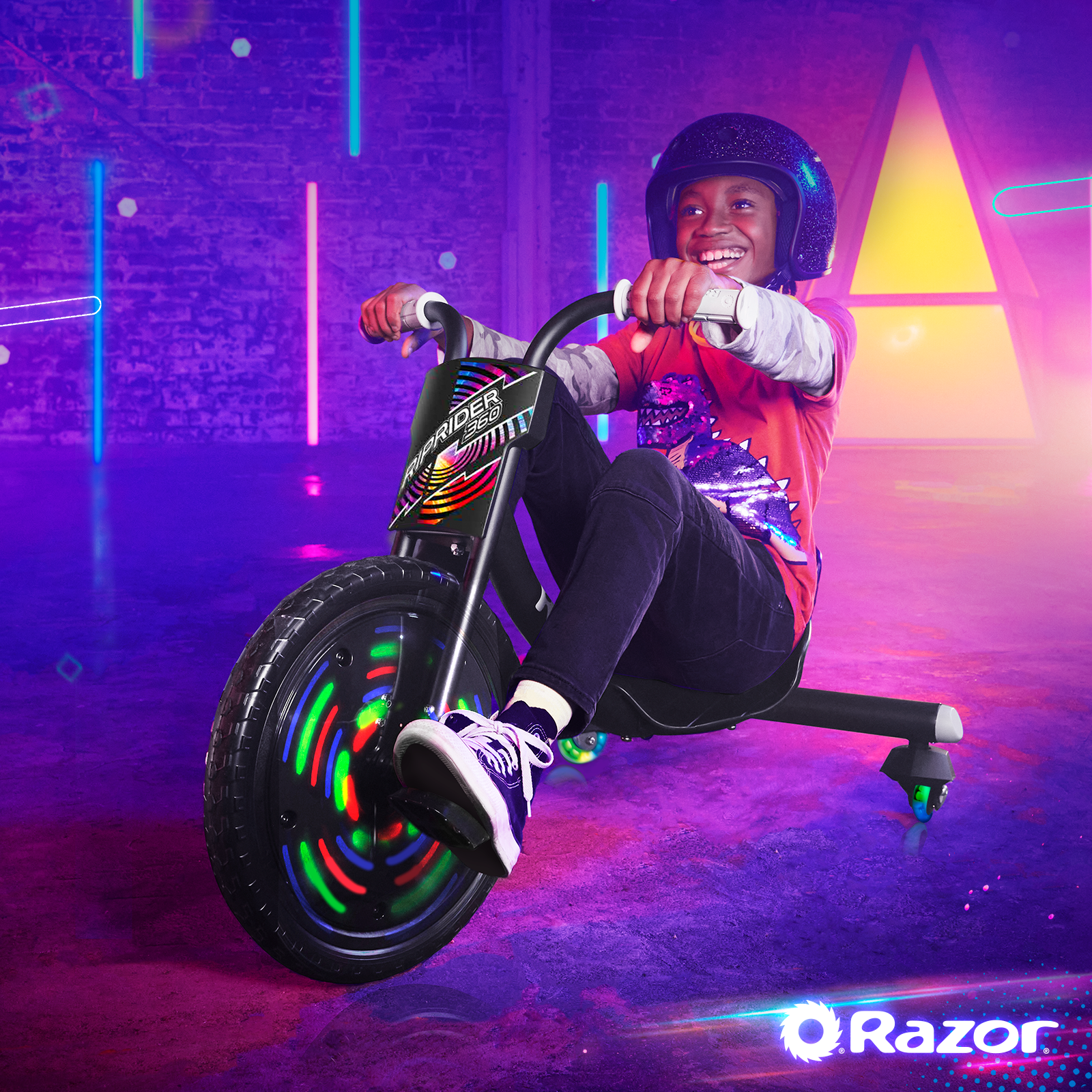Razor RipRider 360 Lightshow - Drift Trike with Colorful Lights, 3 Wheeled Ride-on Toy for Kids 5+