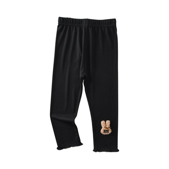 Reduce!Holloyiver Toddler Girls Summer Capris Baby Clothes Children Casual Big Rabbit Decorative Elastic Thin Pants Black - A