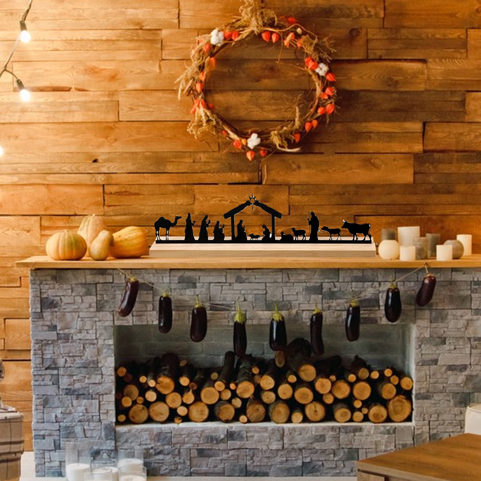 Buy Nativity Scene Nativity Sets for Christmas Indoor Black Metal Nativity Set with Wood Base