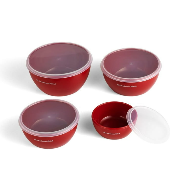 Kitchenaid 4-piece Prep Bowl Set with Lids, Assorted Sizes and Colors: Red,  Grey, White