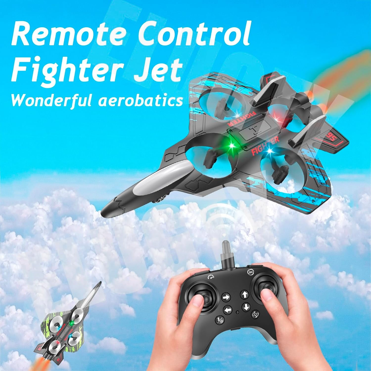 2025 New Christmas Remote Control Helicopter, Morereinforce Official - Morere Inforce Remote Control Airplane Fighter, Remote Control Fighter Jet Model Toy with LED Lights (Gravity Remote,Blue)