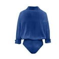 thumbnail image 3 of Women's Long Sleeve Button Down Shirt Bodysuits Lapel Collar Solid Color Dressy Business Casual Onesie Blouses (L, Blue), 3 of 8