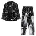 thumbnail image 4 of SCRAWLGOD Halloween Ghost Spider Web Bat White Black Men Pajamas Set Long Sleeve Pjs, Notch Collar Button Down Tops Soft Elastic Waistband Bottoms, Set of 2 with Pockets, Casual Sleepwear, XXL, 4 of 6