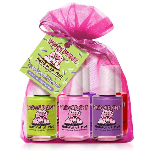 Piggy Paint Loud & Proud Gift Set, 6 full-size 0.5 oz. Kid-friendly Nail Polishes