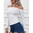 thumbnail image 4 of Doublju Women's Long Sleeve O Ring Halter Neck Off Shoulder Casual Top, 4 of 4