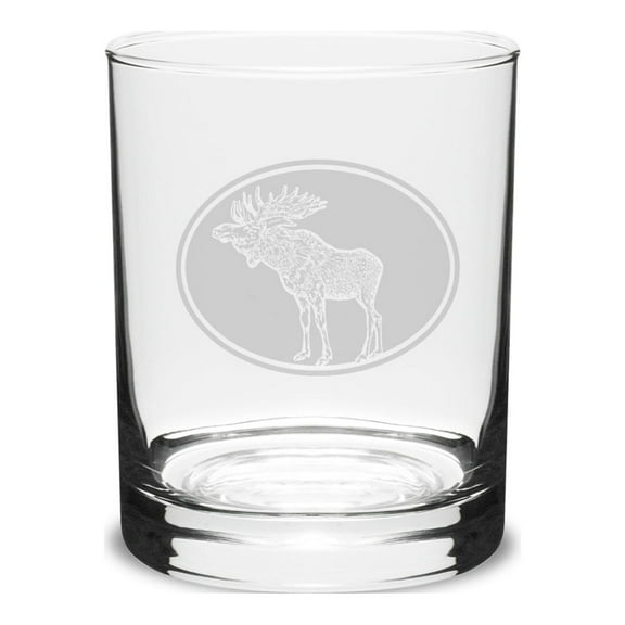 Moose Oval 14 oz. Deep Etched Double Old Fashion Glass