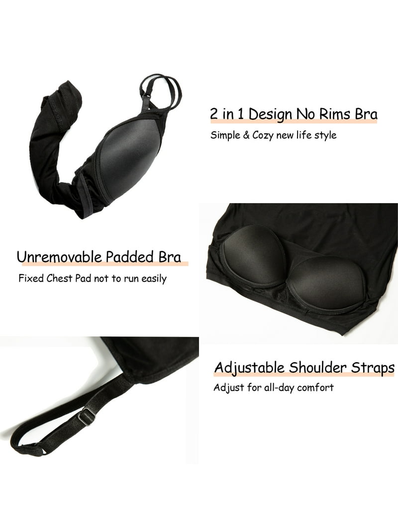 Women's Cami with Built-in Bra Adjustable Strap, 2 Pack