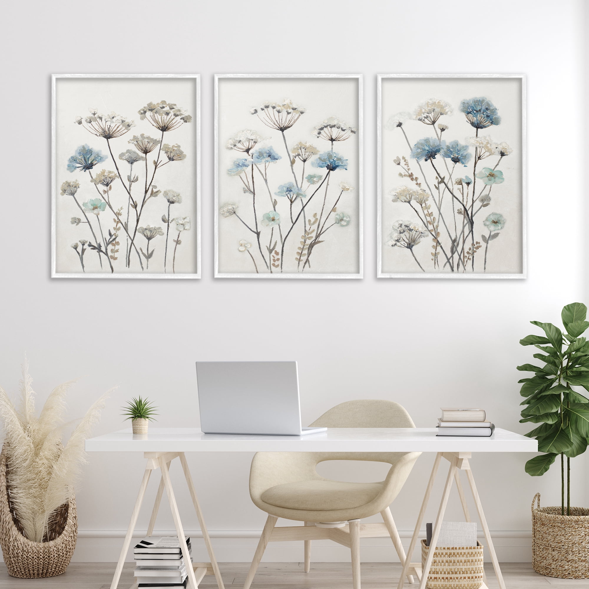 Stupell Industries Neutral & Blue Garden 3 Piece White Framed Giclee Art Set, design by Patricia Pinto