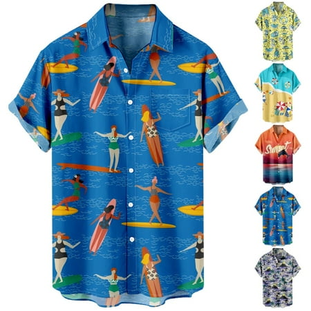 

Men s Urban Stylish Casual Short Sleeve Button Up Shirt with Pocket Button Down Hawaiian Summer Beach Printed Casual Shirts