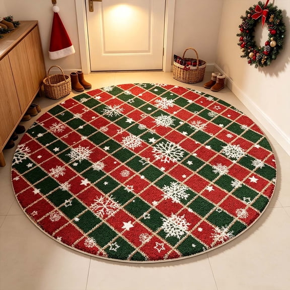Zynviq Stripes Area Rugs 23.6" X 23.6" Christmas Throw Rug Polyester Round Multicolor Washable Small Rug for Living Room