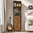 thumbnail image 6 of GODPAW 69" Tall Record Player Stand with Sliding Doors, 4-Tier Fluted Vinyl Record Storage Cabinet, Walnut, 6 of 8