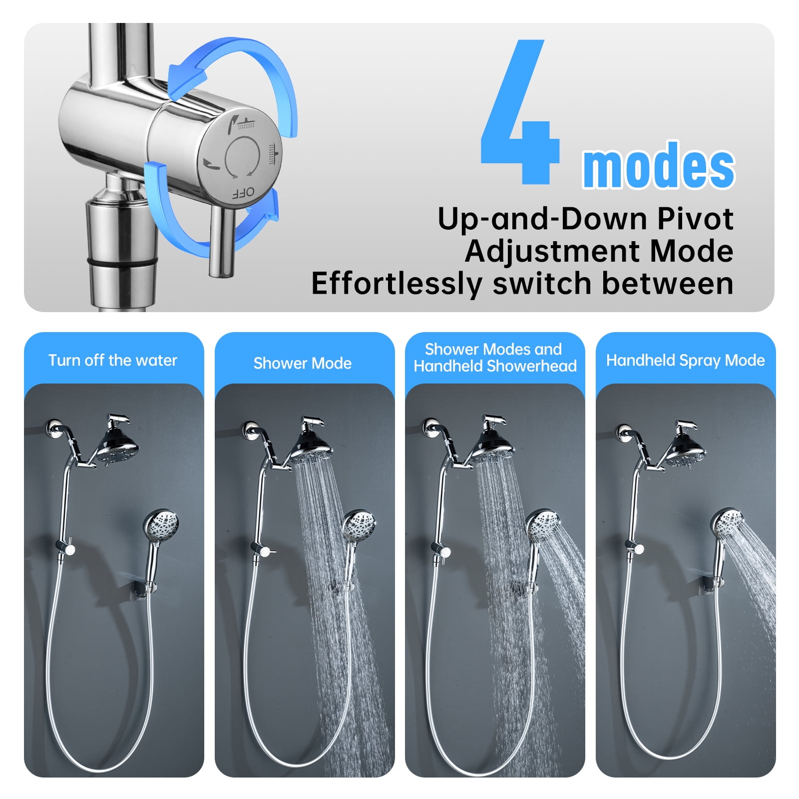Joyrain Multi-angle adjustable showerhead& Handheld High-pressure 8 Spray Modes Shower Head, Rain Shower Combination with Multifunctional Adjustable Extension Arm