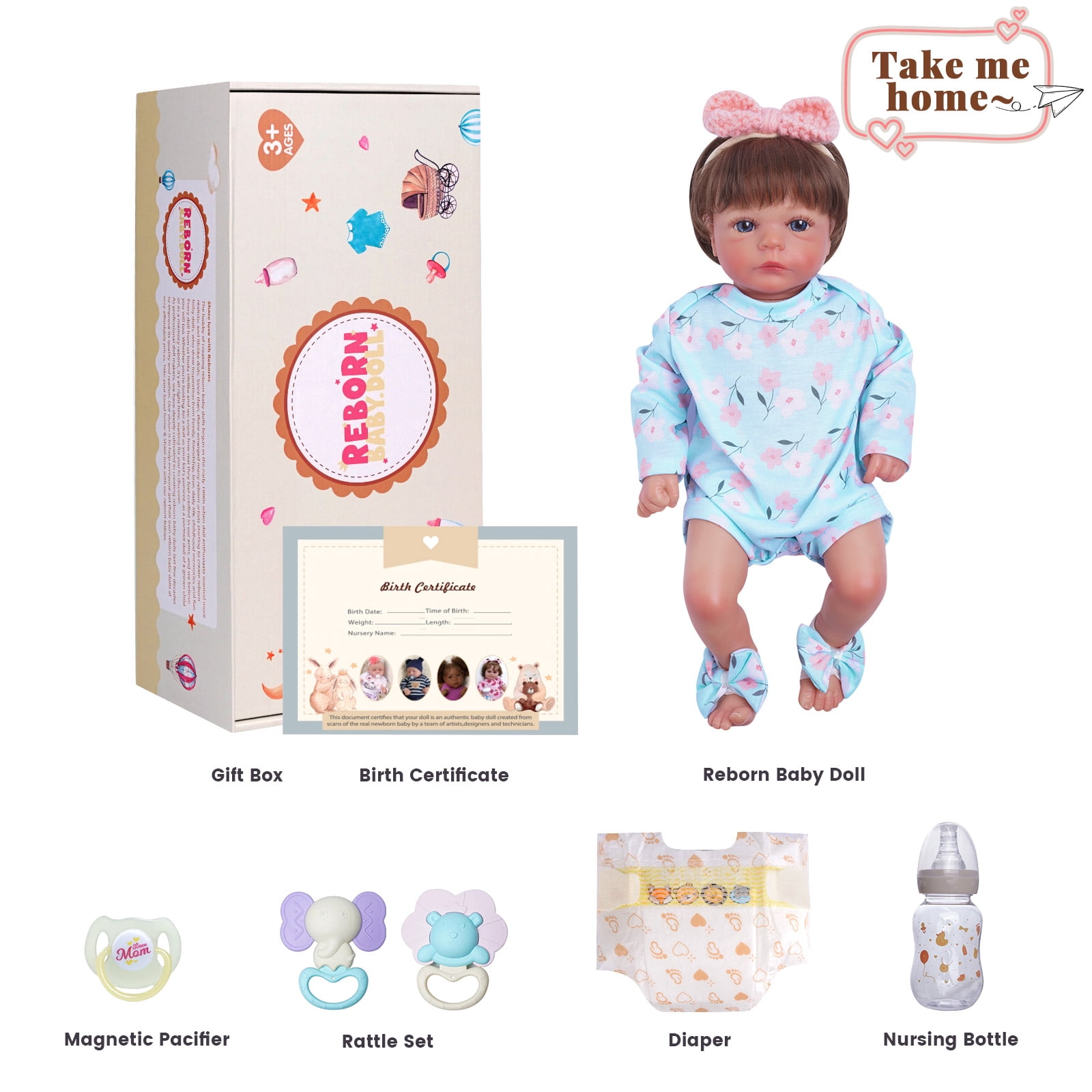 RSG 17-inch Lifelike Reborn Baby Doll girl，Realistic-Newborn Baby Dolls with  Soft Cloth Body，Playful Real Life Baby Dolls with Gift Box for Kids Age 3 +