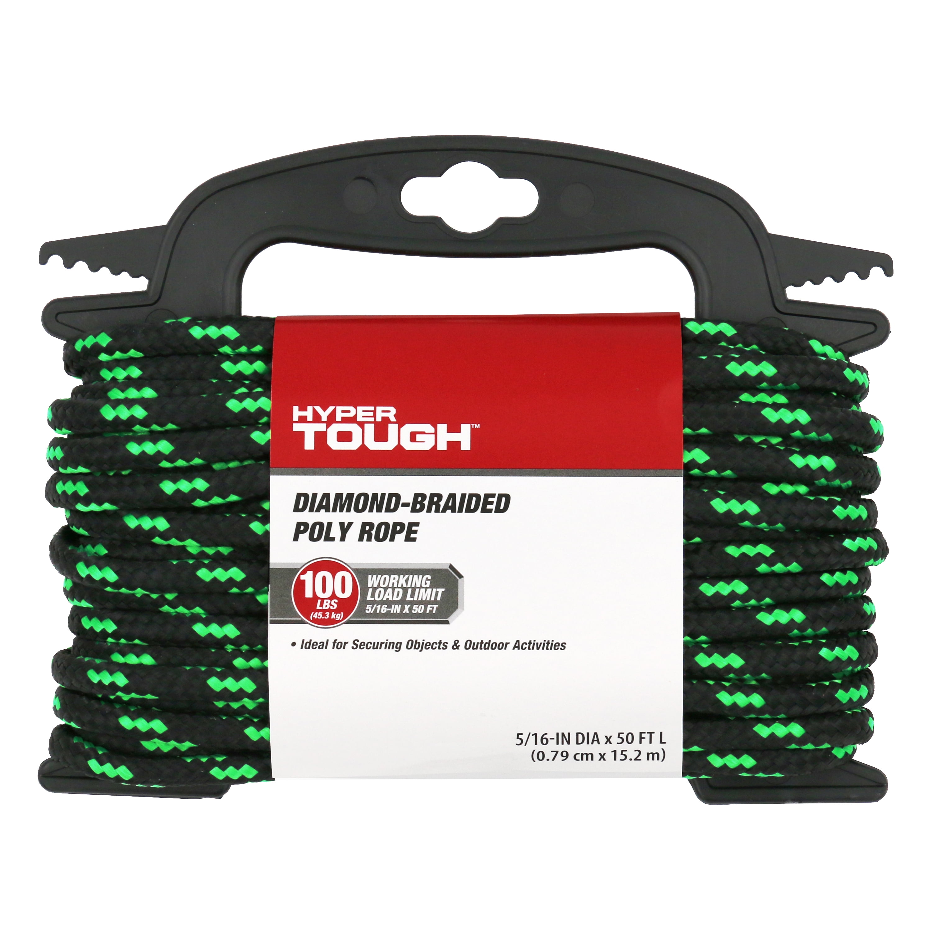 (2 pack) Hyper Tough 5/16” Diamond Braided Polypropylene Rope 50 feet, Black and Green