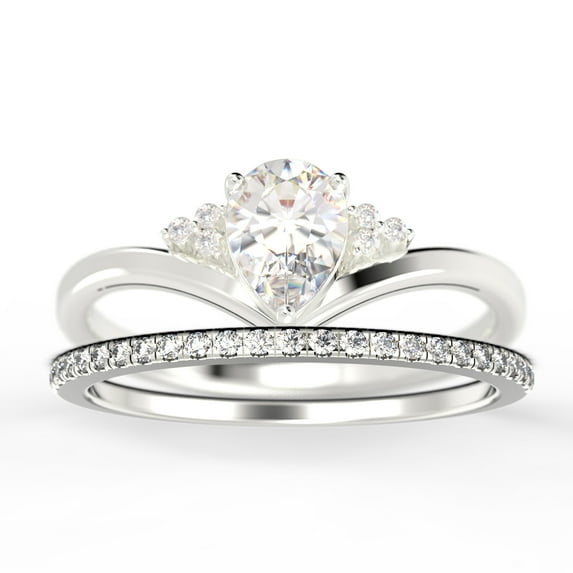 Gorgeous Minimalist 1.75 Carat Pear Cut Diamond Moissanite Unique Engagement Ring, Affordable Wedding Ring, One Matching Band in 10k Solid White Gold Gift For Her Love, Bridal Ring Set