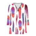 thumbnail image 5 of Penkiiy Womens Feather Printed Tunic Tops 3/4 Sleeve Zip up Tops Dressy Casual Blouses V Neck Work Shirts to Wear with Leggings XL Multicolor, 5 of 5