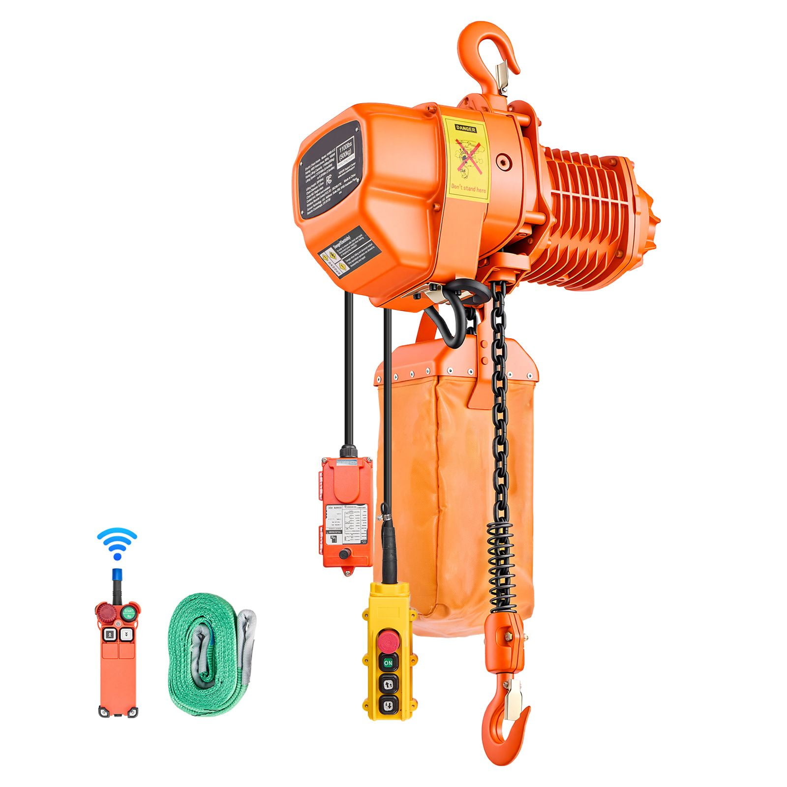 Electric Chain Hoist 1100 lbs 20 ft Lift Three Phase Overhead Crane 328 ft Wireless and 15 ft Wired Remote G80 Chain for Garages
