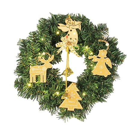 

MGStore 30cm Christmas Artificial Wreath Luminous Warm Light Battery Operated with Bells Realistic Window Dressing Scene Layout Merry Xmas Santa Pendant Door Hanging Garland for Hotel