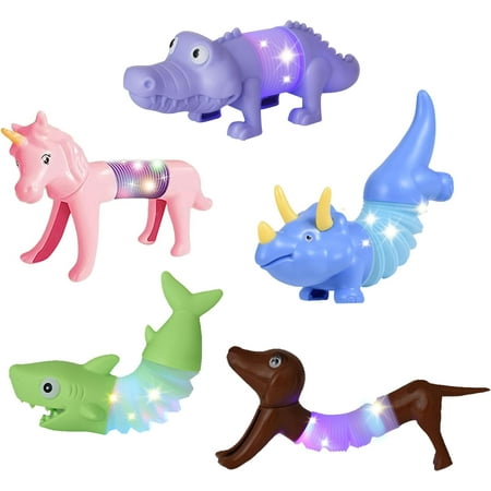 Boxgear 10 Pack Cute LED Light Animal Sensory Fidget Toys Pop Tubes For Toddlers, Girls and Boys – Stress-Relief Pop Sound Spring Sensory Toys