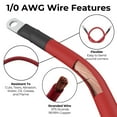 thumbnail image 2 of 1/0 AWG Battery cable with Terminals, Pure Copper Wire, Auto, Solar Inverter, Welding, Golf Cart Battery Cable, Lawn Mower, Motorcycle (Red Wire, 1.5 FT (18 in), 3/8" Lugs on Both Ends, 1pc), 2 of 6