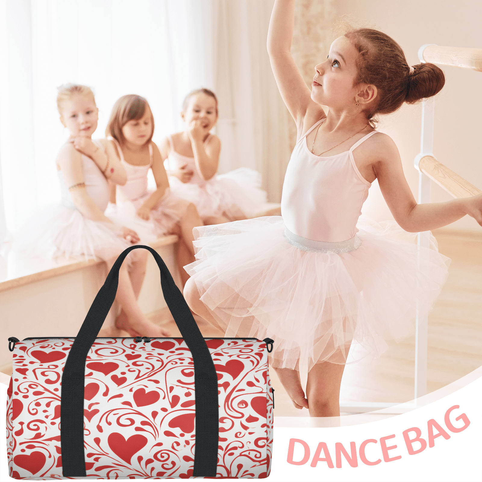 Herdesigns Red Love Gym Bag for Women, Duffle Bag for Travel Sport, Valentine's Day Lightweight Waterproof Carry on Weekender Dance Yoga Workout Bags