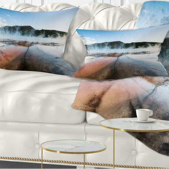 Designart Grand Prismatic Spring at Sunset - Seashore Throw Pillow - 12x20