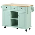 thumbnail image 4 of Vastcury 53.1" Rolling Kitchen Island Cart with Rubber wood Drop-Leaf Countertop, Storage Kitchen Island with 2 Door 3 Drawers for Dinning Room, Mint Green, 4 of 9