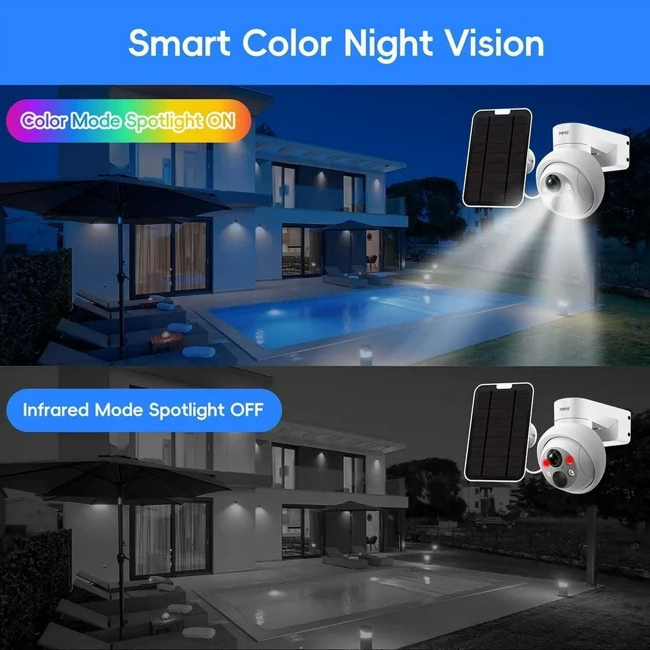 Solar Security Cameras Wireless Outdoor, 4MP PTZ Powered Security Cameras for Home, Security Camera Outside with PIR Motion Detection, Color Night Vision, Two Way Audio, Work with Alexa