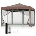 thumbnail image 1 of Gymax 10 FT x 10 FT Pop-Up Canopy Tent w/ Mesh Netting Carry Bag 8 Stakes & 4 Ropes Outdoor Rustic Brown, 1 of 10