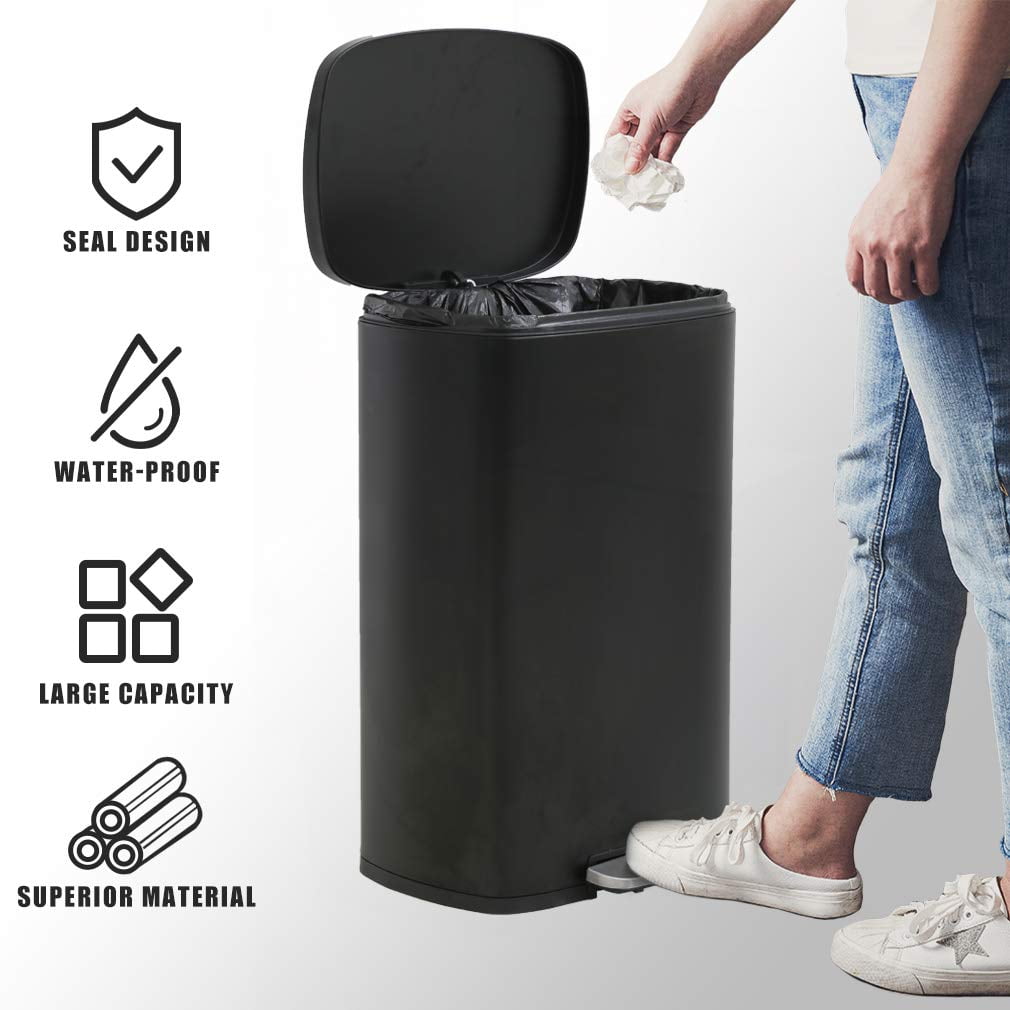 YRLLENSDAN Garbage Can 13 Gallon Tall Kitchen Trash Can with Lid Stainless Steel Trash Can 13 Gallon Kitchen Foot Step Trash Cans for Kitchen Office Bedroom Bathroom