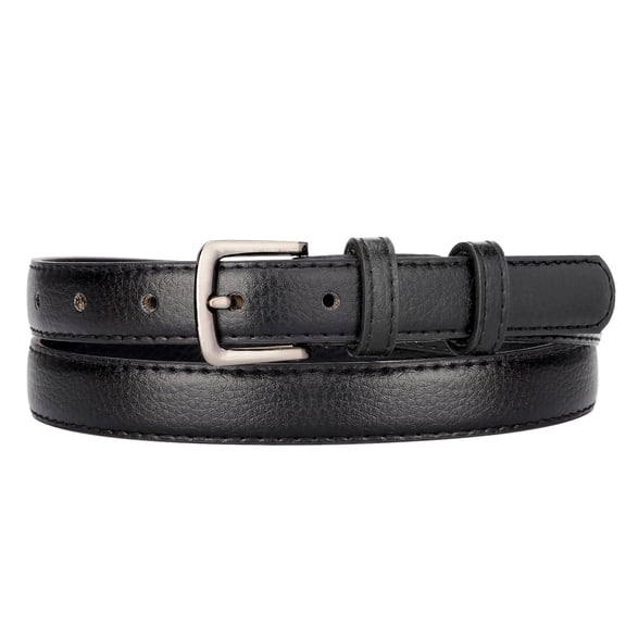 Maikun Women's Belts Skinny Leather Pin Buckle Simple Waist Black Belt for Women, Size 32-34"